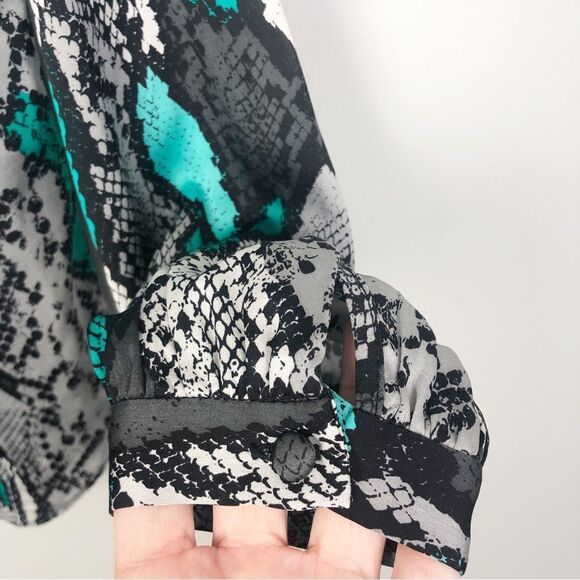 MILLY | Katalina Silk Snake Print Blouse Teal Gray Black Top Women’s Size 4 - Picture 9 of 13